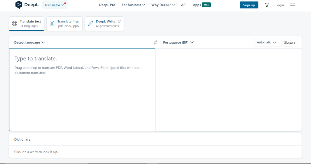 Rapid Translate’s screenshot of DeepL’s translation page on a web browser.