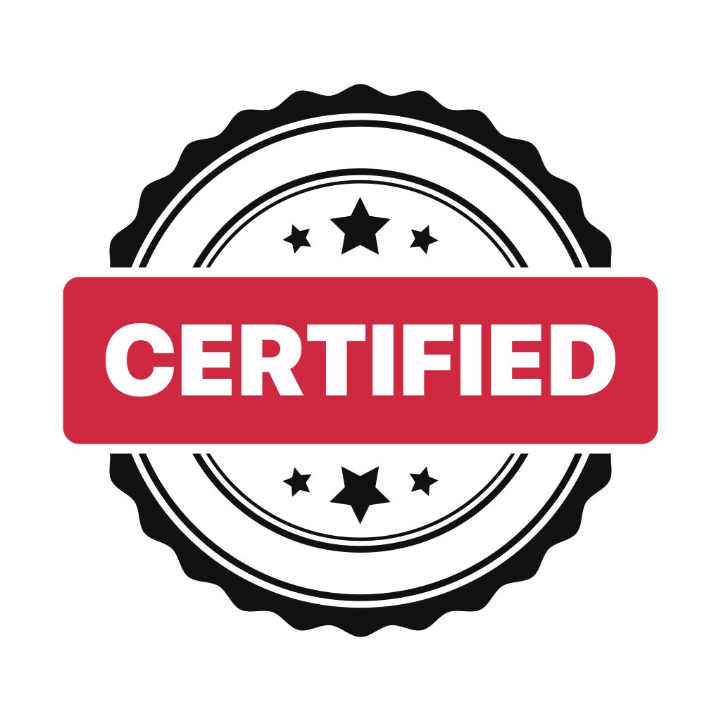 A black and red seal stamp reads “CERTIFIED.”