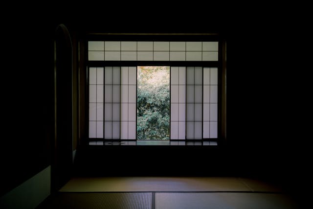 An open window in a Japanese house.